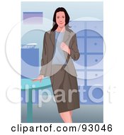 Royalty Free RF Clipart Illustration Of A Business Woman Resting A Hand On A Desk