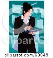 Royalty Free RF Clipart Illustration Of A Business Woman Reading Her Organizer by mayawizard101