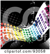 Rainbow Wave Of Pixels Over Distressed Black And White With Halftone