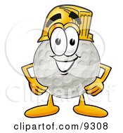 Golf Ball Mascot Cartoon Character Wearing A Helmet