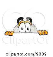 Golf Ball Mascot Cartoon Character Peeking Over A Surface