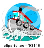 Royalty Free RF Clipart Illustration Of A Red And Gray Tugboat On The Sea