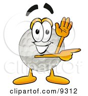 Clipart Picture Of A Golf Ball Mascot Cartoon Character Waving And Pointing by Mascot Junction