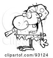 Royalty Free RF Clipart Illustration Of An Outlined Neanderthal Guy Carrying A Club
