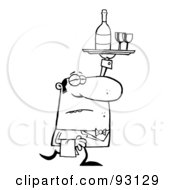 Royalty Free RF Clipart Illustration Of An Outlined Waiter Carrying A Tray With Wine