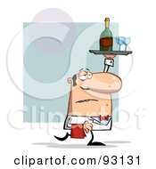 Royalty Free RF Clipart Illustration Of A Waiter Carrying A Tray With Wine by Hit Toon