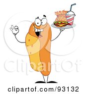 Hot Dog Character Holding Fast Food On A Tray