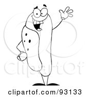 Poster, Art Print Of Outlined Hot Dog Character Waving