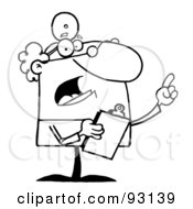 Royalty Free RF Clipart Illustration Of An Outlined Senior Male Doctor Holding A Clipboard And Pointing