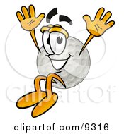 Clipart Picture Of A Golf Ball Mascot Cartoon Character Jumping