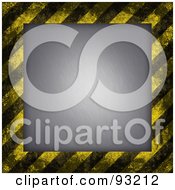 Royalty Free RF Clipart Illustration Of A Background Of Distressed Diagonal Hazard Stripes Around Brushed Metal by Arena Creative #COLLC93212-0094