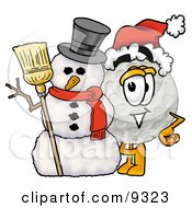 Poster, Art Print Of Golf Ball Mascot Cartoon Character With A Snowman On Christmas