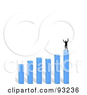 Royalty Free RF Clipart Illustration Of A Black Successful Silhouetted Man On Top Of A Blue Bar Graph by Arena Creative