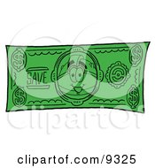 Hard Hat Mascot Cartoon Character On A Dollar Bill