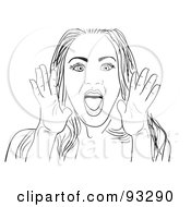 Poster, Art Print Of Black And White Sketch Of A Woman Shouting