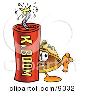 Hard Hat Mascot Cartoon Character Standing With A Lit Stick Of Dynamite