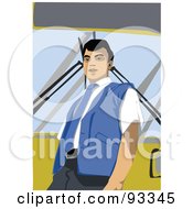 Poster, Art Print Of Male Bus Driver Leaning Against A Bus