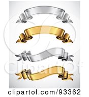 Royalty Free RF Clipart Illustration Of A Digital Collage Of Arched And Wavy Gold And Silver Blank Ribbon Banners