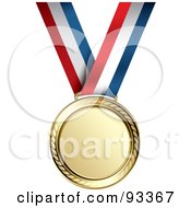 Gold Medal Award On A Red White And Blue Ribbon