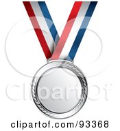 Royalty Free RF Clipart Illustration Of A Silver Medal Award On A Red White And Blue Ribbon by TA Images #COLLC93368-0125
