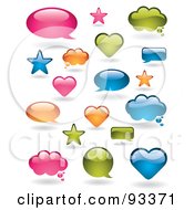Digital Collage Of Shiny Pink Orange Blue And Green Word Balloons In Different Shapes