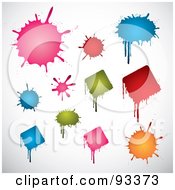 Royalty Free RF Clipart Illustration Of A Digital Collage Of Pink Red Blue Green And Orange Round And Diamond Shaped Splatters