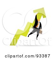 Poster, Art Print Of Orange Faceless Businessman Holding Onto A Green Arrow As It Heads Up