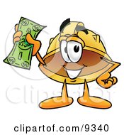 Hard Hat Mascot Cartoon Character Holding A Dollar Bill