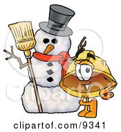 Poster, Art Print Of Hard Hat Mascot Cartoon Character With A Snowman On Christmas