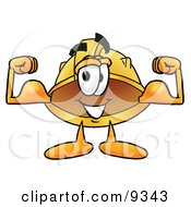 Hard Hat Mascot Cartoon Character Flexing His Arm Muscles