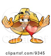 Clipart Picture Of A Hard Hat Mascot Cartoon Character With His Heart Beating Out Of His Chest