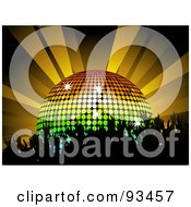 Poster, Art Print Of Silhouetted Crowd Dancing By A Rainbow Disco Ball Under Orange Lights