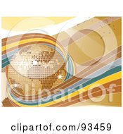 Poster, Art Print Of Brown Blue And Yellow Waves Circling A Golden Disco Globe
