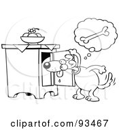 Outlined Toon Dog Searching For A Bone In A Cabinet
