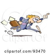 Poster, Art Print Of Business Toon Guy Running And Holding Up His Finger