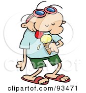 Royalty Free RF Clipart Illustration Of A Happy Summer Toon Guy Licking A Vanilla Ice Cream Cone