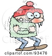 Shivering Winter Toon Guy Hugging Himself To Keep Warm