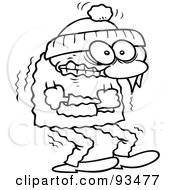 Poster, Art Print Of Outlined Shivering Winter Toon Guy Trying To Keep Warm