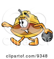 Hard Hat Mascot Cartoon Character Holding A Bowling Ball