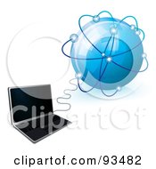 Poster, Art Print Of 3d Laptop Connected To A Blue Glob Network