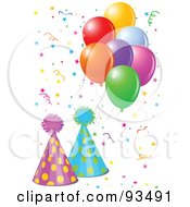 Poster, Art Print Of Two Party Hats With Balloons And Confetti