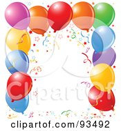 Royalty Free RF Clipart Illustration Of A Border Of Colorful Party Balloons With Confetti Over White