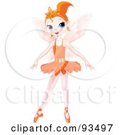 Poster, Art Print Of Dancing Red Haired Ballerina Fairy Girl In An Orange Tutu