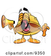 Hard Hat Mascot Cartoon Character Screaming Into A Megaphone