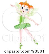 Dancing Red Haired Ballerina Fairy Girl In A Green Tutu