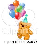 Teddy Bear With Colorful Party Balloons And A Hat