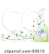 Poster, Art Print Of Cute Bunny With Easter Eggs And Vines On A White Background