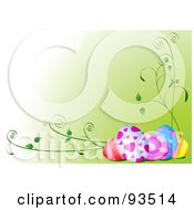 Royalty Free RF Clipart Illustration Of An Easter Background With Eggs And Vines On Green