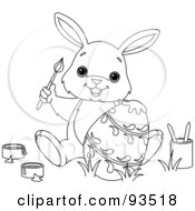 Royalty Free RF Clipart Illustration Of An Outlined Easter Bunny Holding A Brush And Painting An Easter Egg