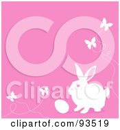 Poster, Art Print Of Pink Easter Background Of A White Rabbit Egg And Butterflies